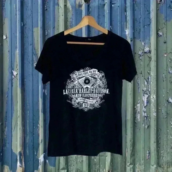 Harley Davidson Womens Laconia Bike Week Tee Black Size Medium - Picture 1 of 5